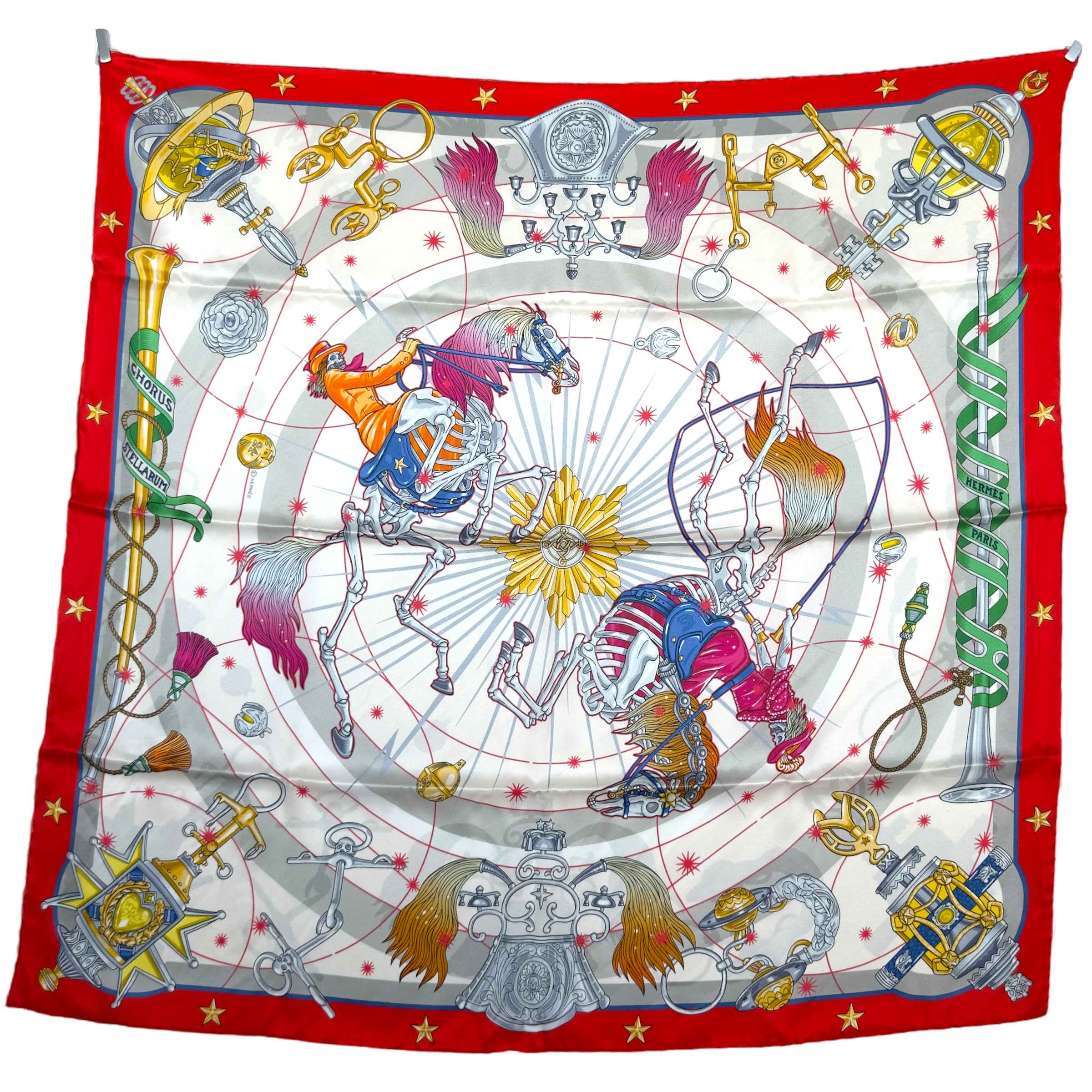 foulard carre hermes chorus stellarum blan et rouge