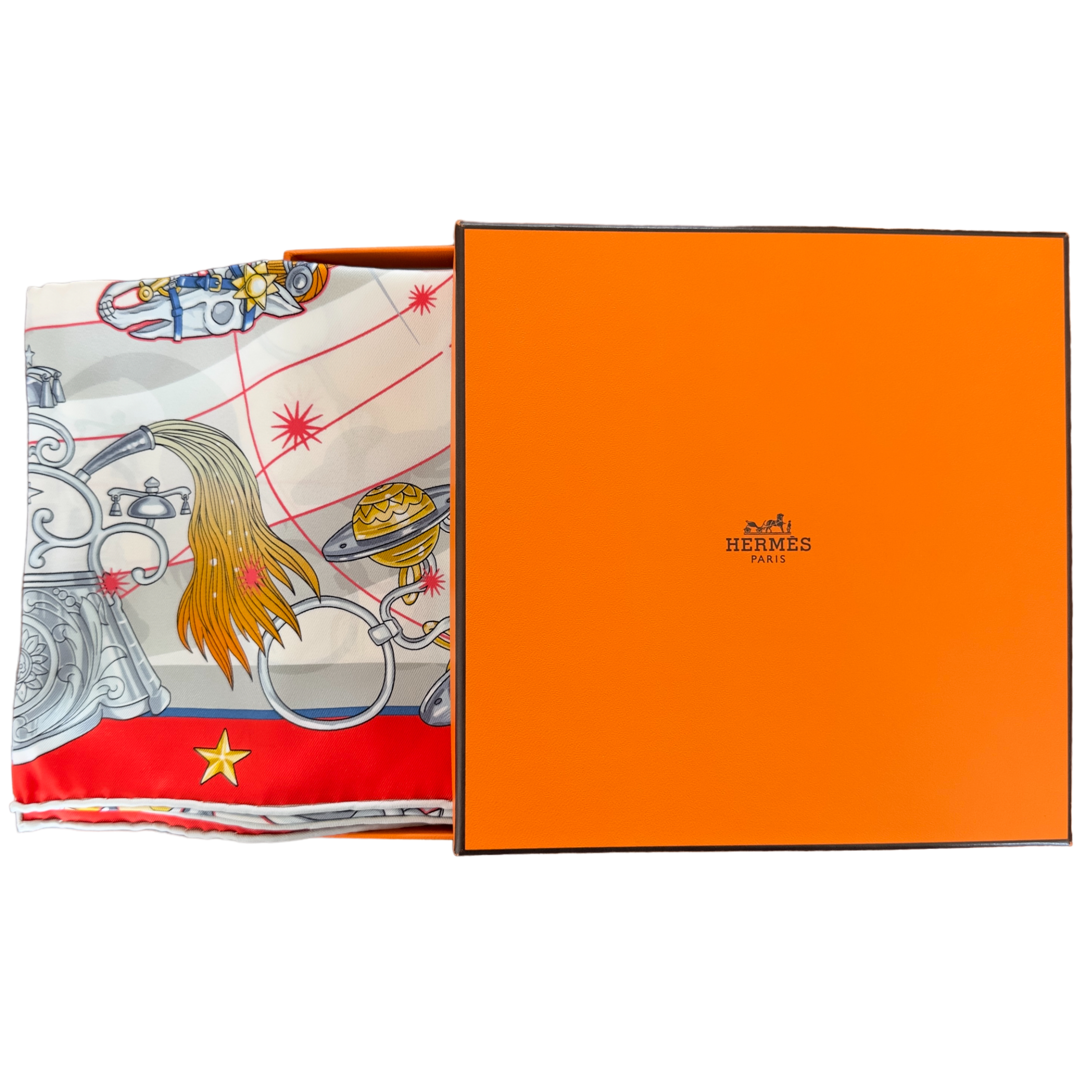 Carre Hermes chorus stellarum plie dans sa boite