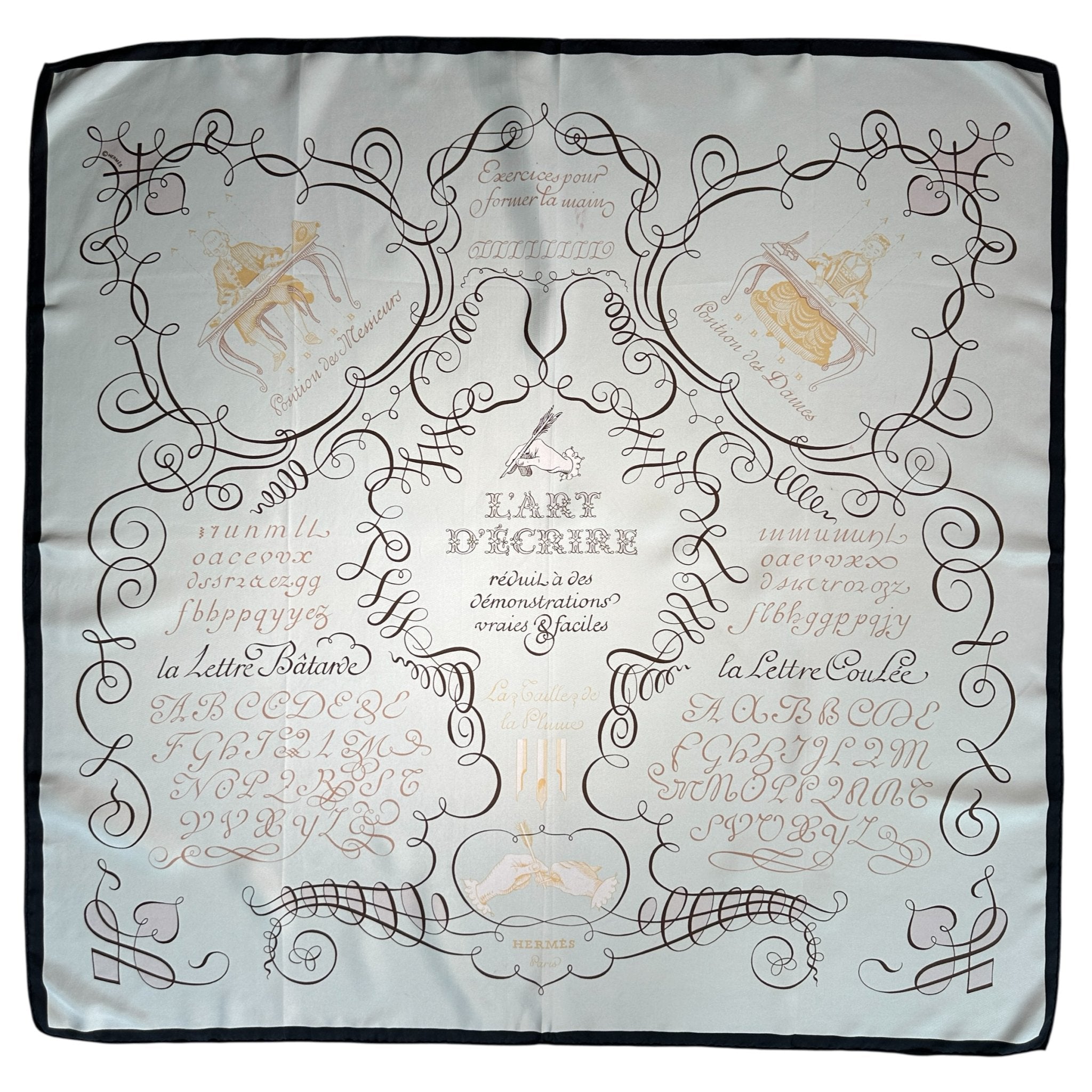 vue d'ensemble foulard hermès l'art d'écrire vert pastel