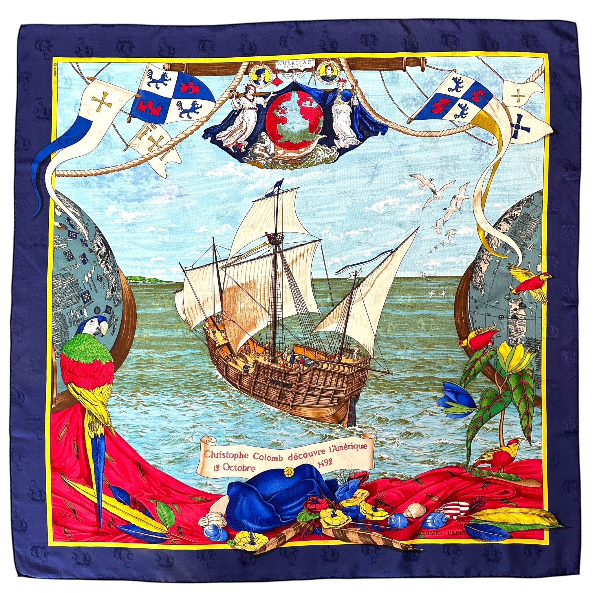 foulard hermes christophe colomb blanc rouge marine