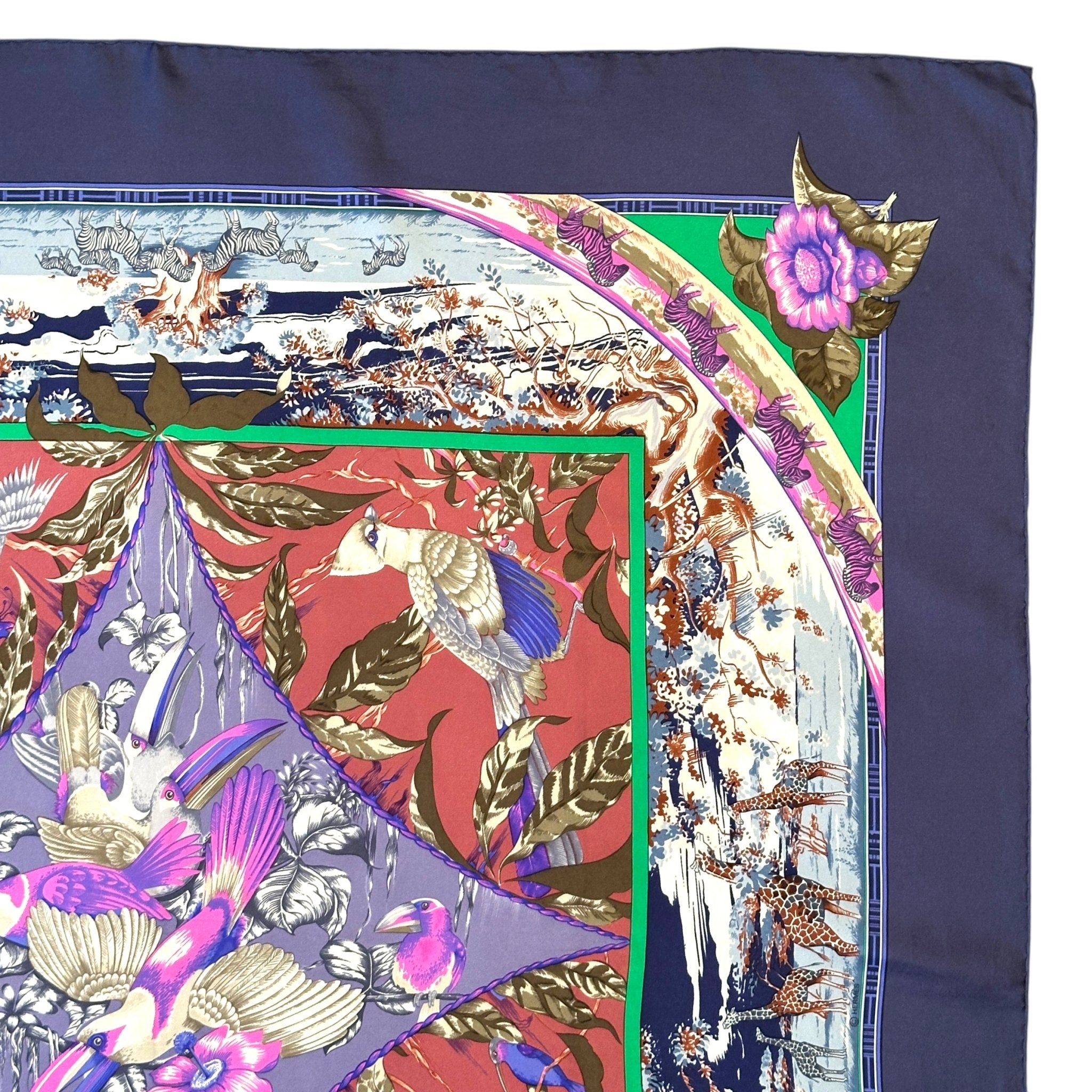 carre hermes tropiques bleu vert et rose