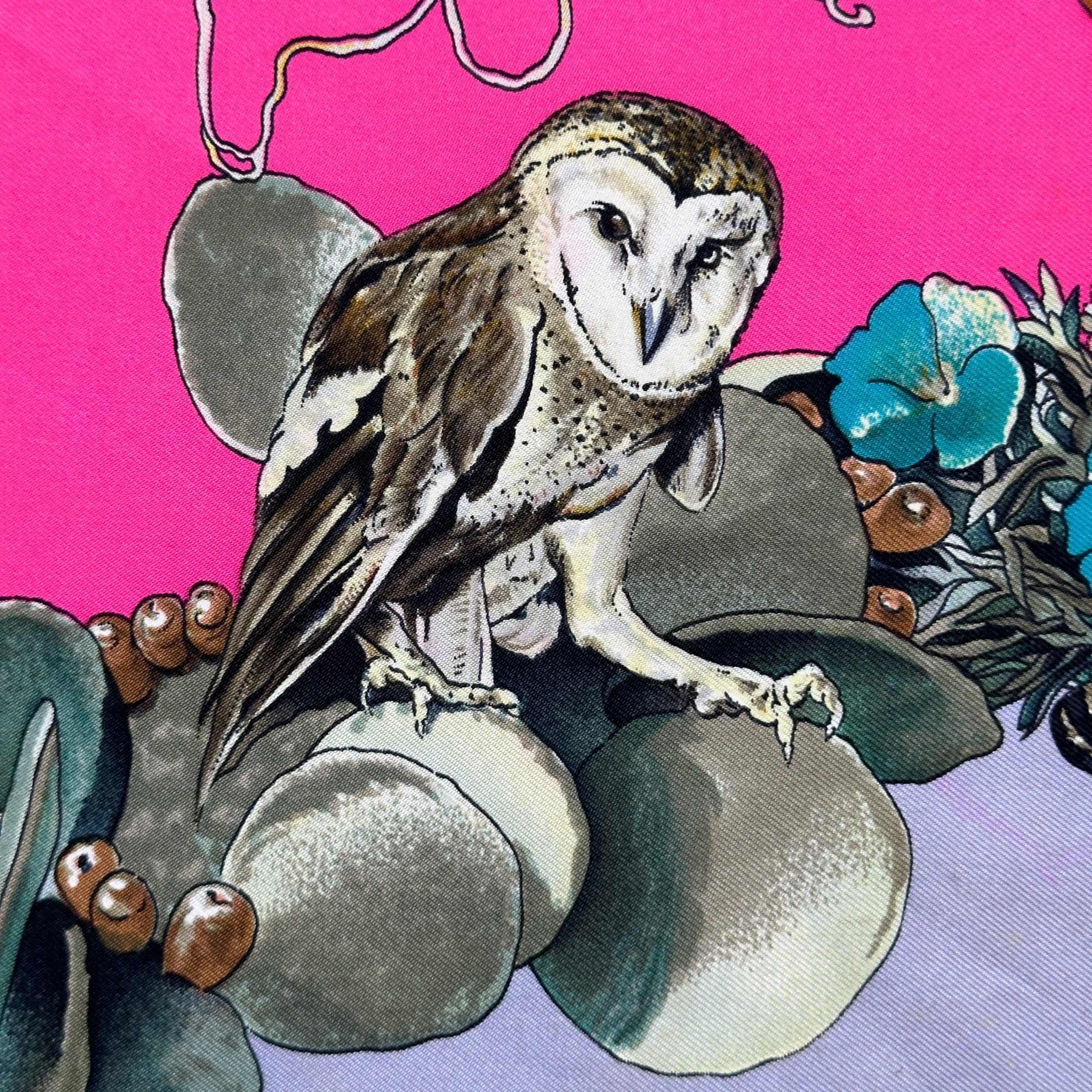 foulard-carre-hermes-faune-et-flore-du-texas-kermit-oliver--detail-dessin-hibou