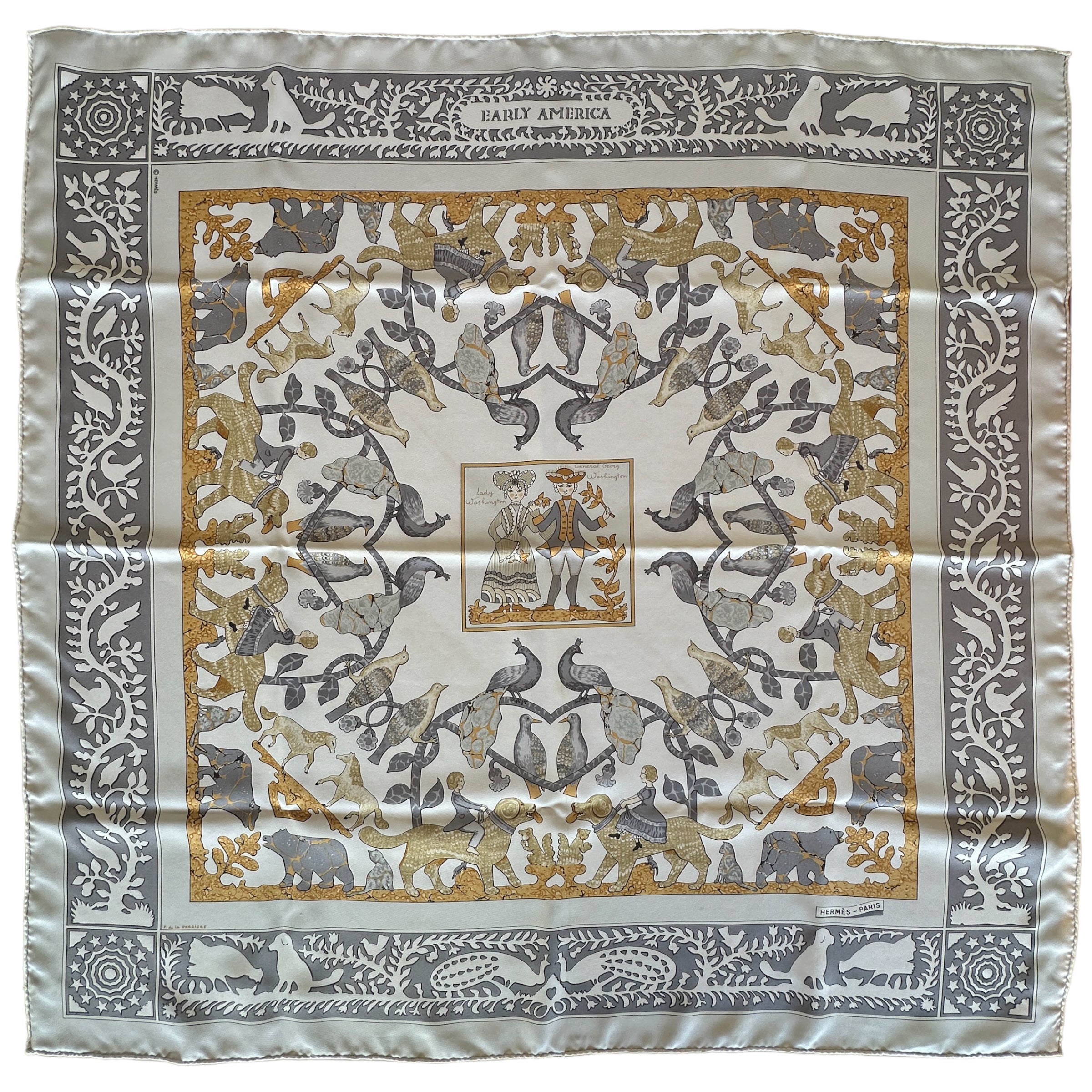 foulard-carre-hermes-early-america-blanc