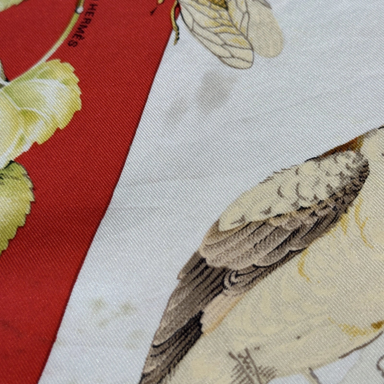 Foulard Hermès La Vie au grand air 90 cm – zoom sur légères tâches
