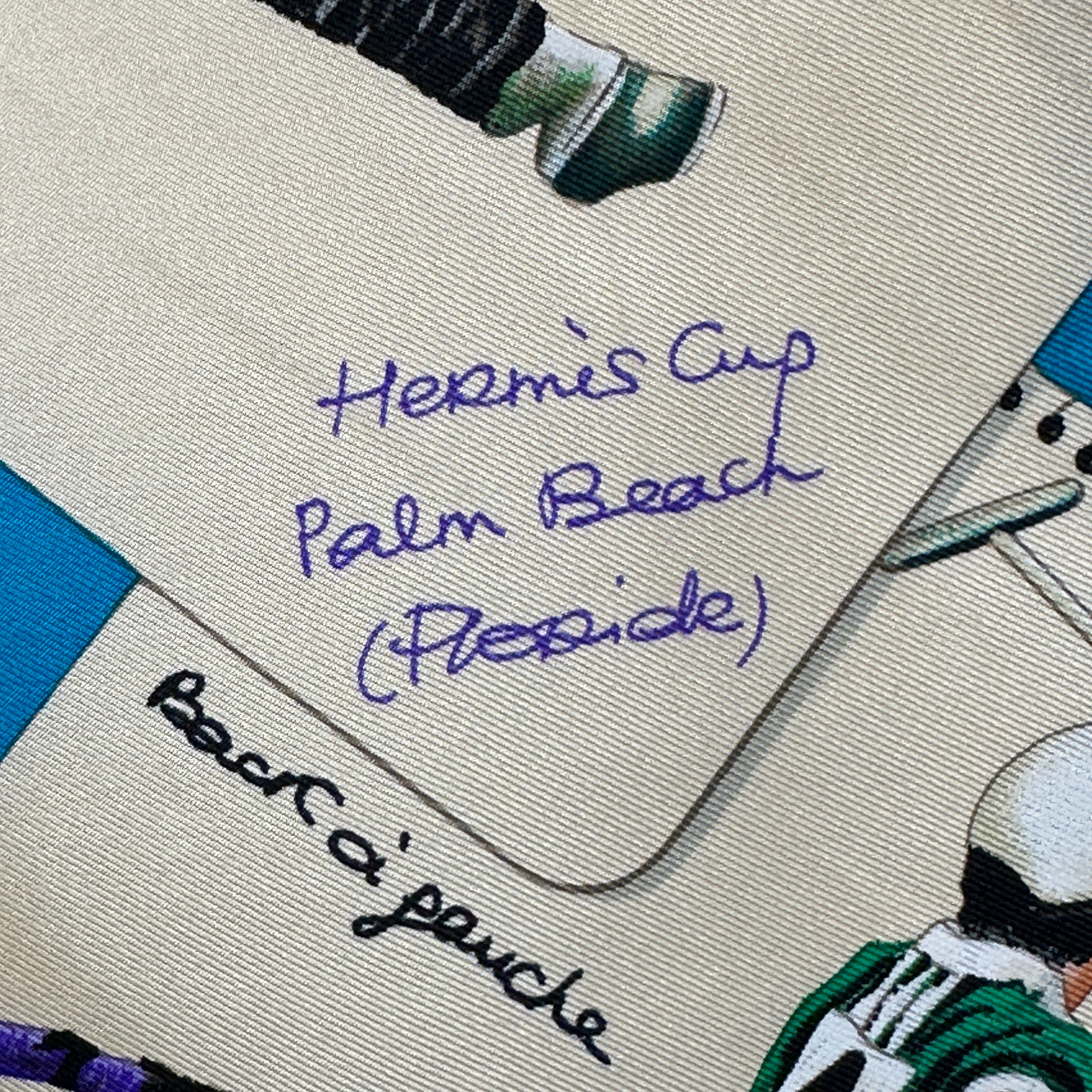 inscription sur le foulard Hermès cup palm beach